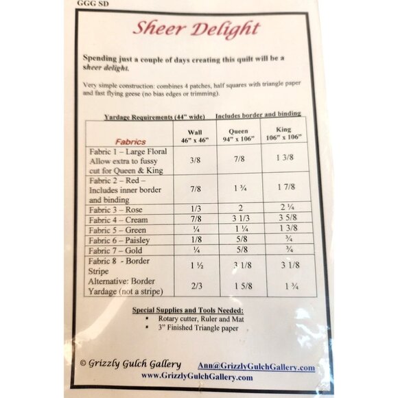 Sheer Delight Quilt Pattern By Grizzly Gulch Gallery For Wall Queen & King Quilt - Picture 2 of 11